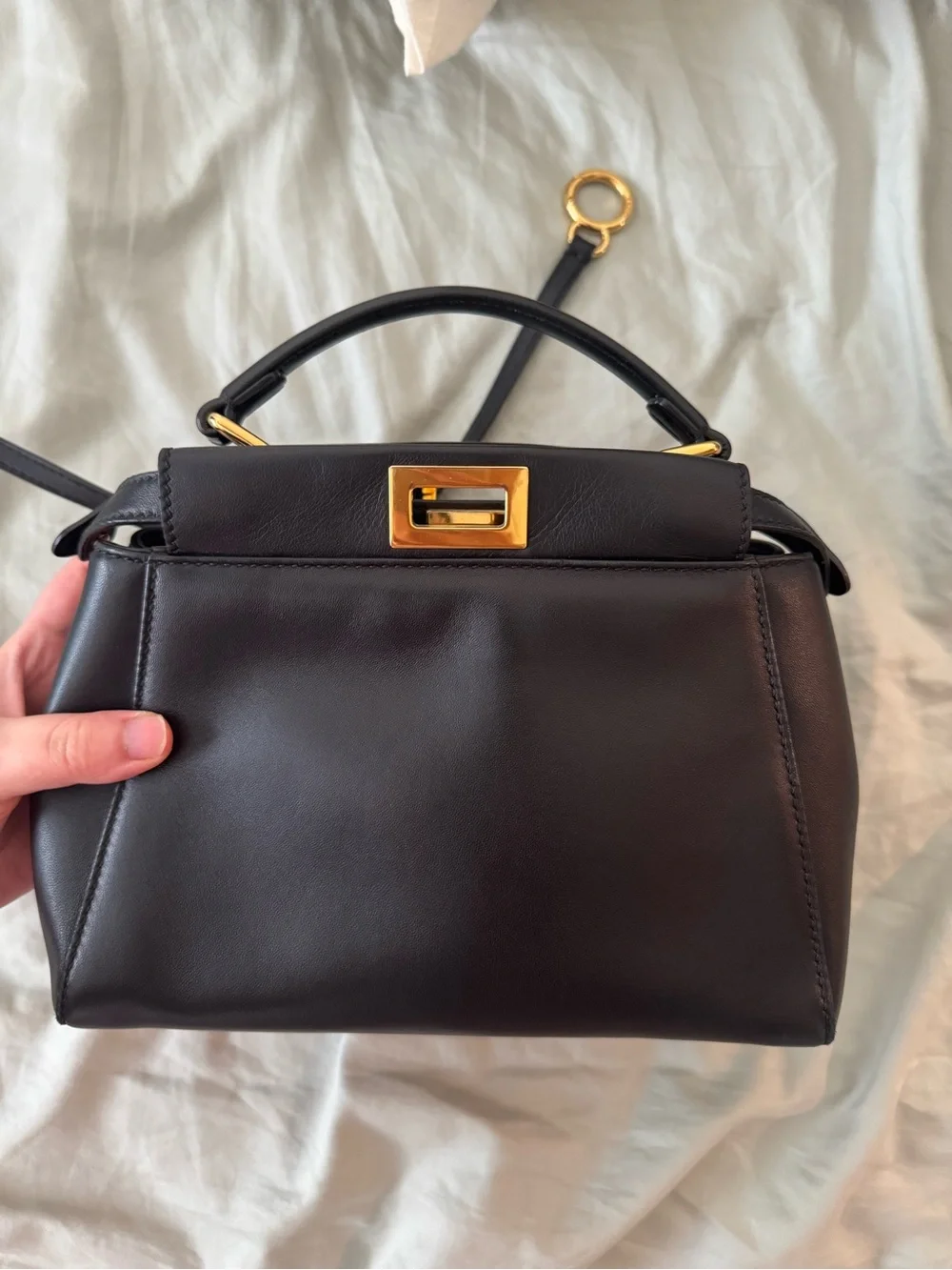 Fendi Black Mini 23cm Peekaboo Shoulder Bag Calfskin Leather
